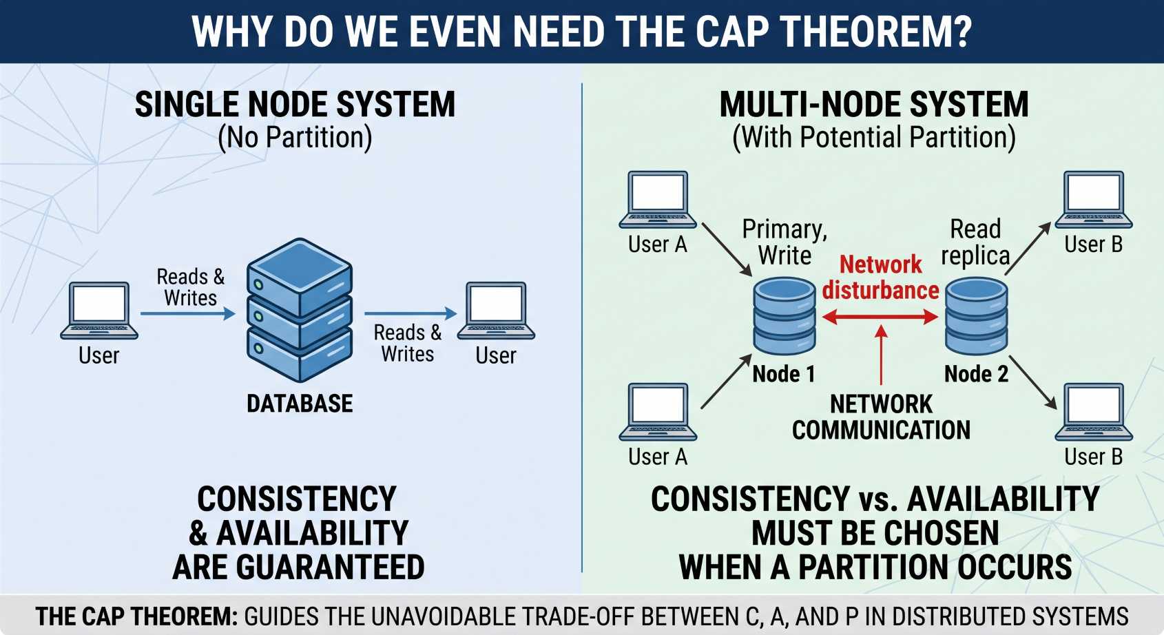 CAP Theorem overview showing database difference